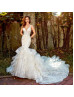 V Neck Beaded Ivory Lace Tulle Ruffle Wedding Dress